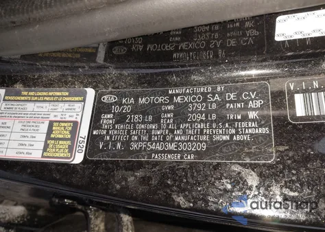 2021 Kia Forte Ex из США, поврежденный, VIN 3KPF54AD3ME303209